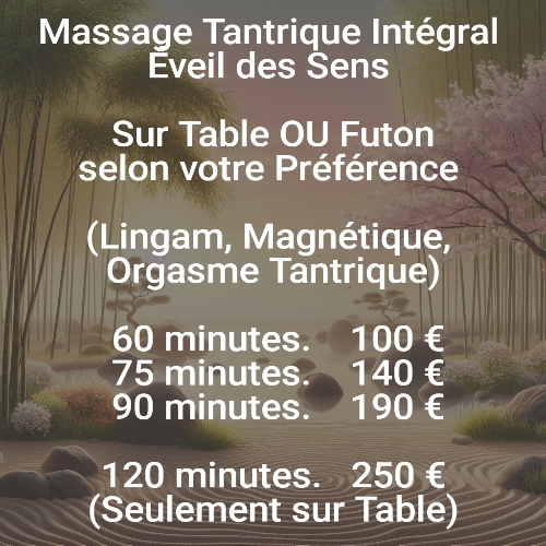 60 minutes 100 €, 75 minutes 140 €, 90 minutes 190 €, 120 minutes 250 €